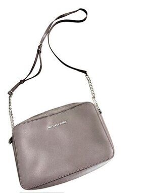 Michael Kors Jet Set Taupe Saffiano Leather Crossbody Bag Chain Strap Zipper